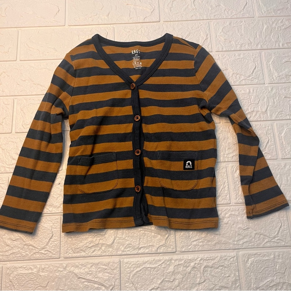 Rags size 2T Kids Button Down long sleeve Shirt - Brown and Blue Stripes